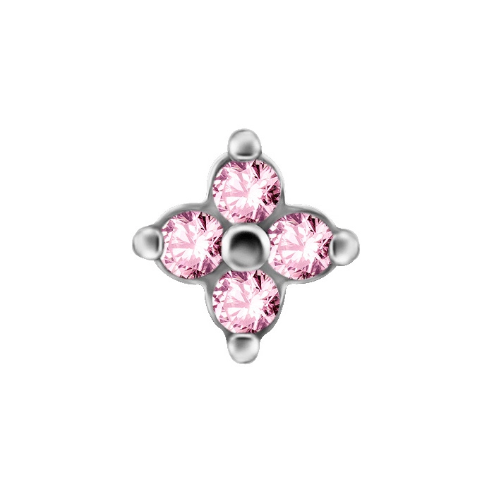 Quatro gem flower ozdoba push-in z różowymi cyrkoniami