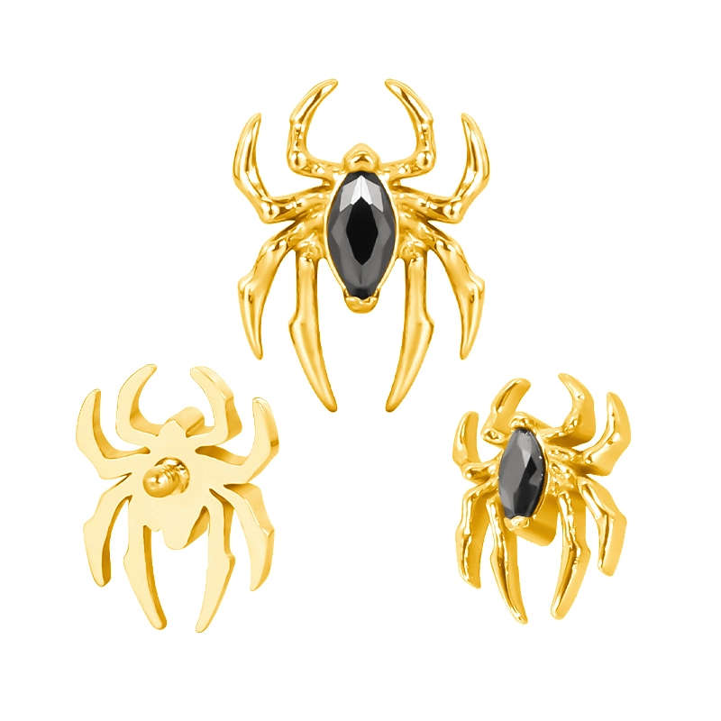 Złoty tytanowy labret Black Widow z czarną cyrkonią