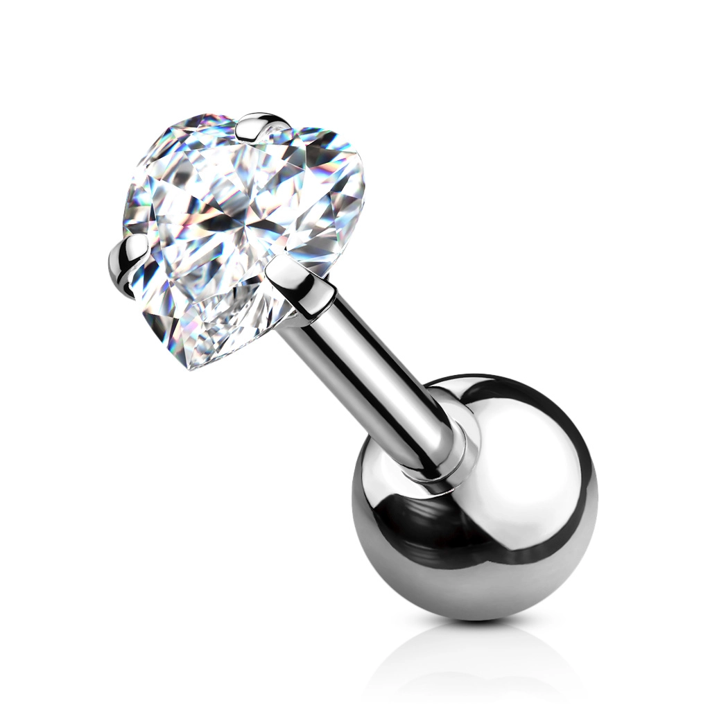 Ear barbell with gemstone heart