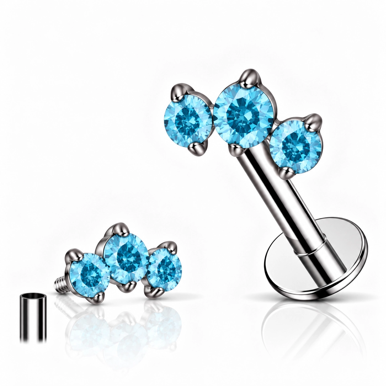 Titanium labret Roya with aqua gems
