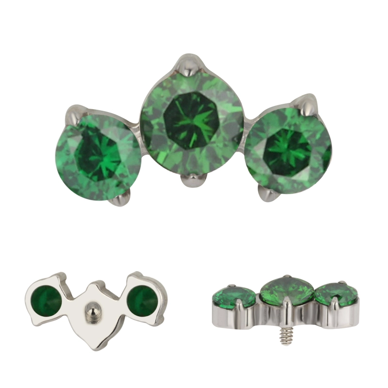 Titanium labret Roya with green gems