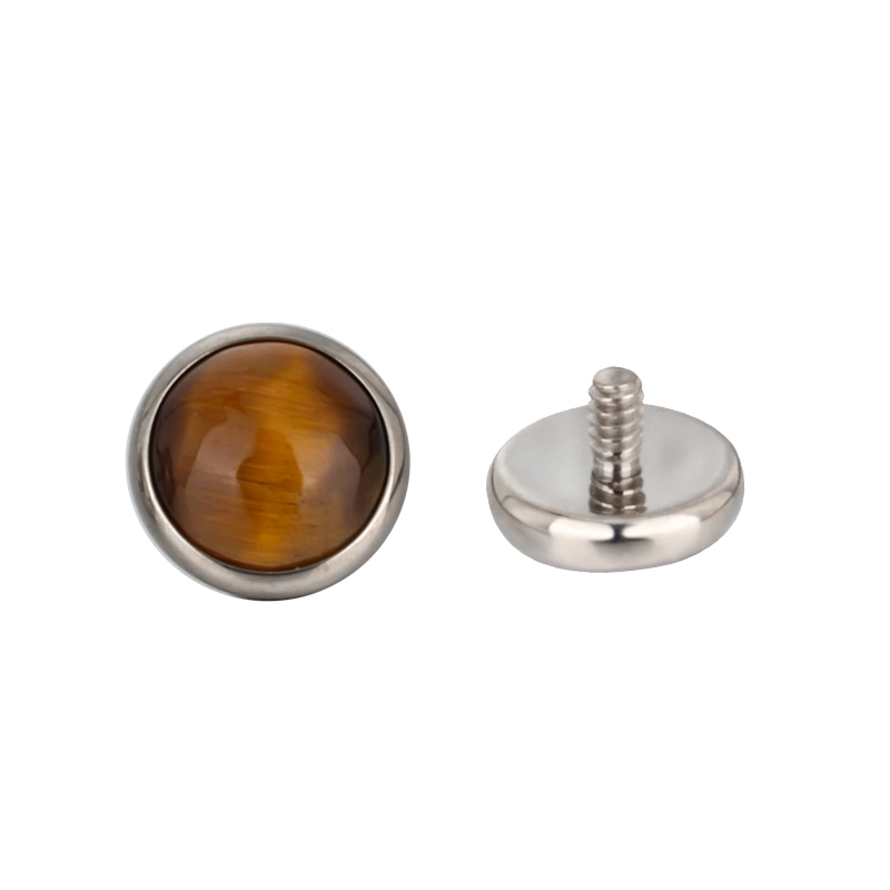 Tytanowy labret tiger eye bezel set