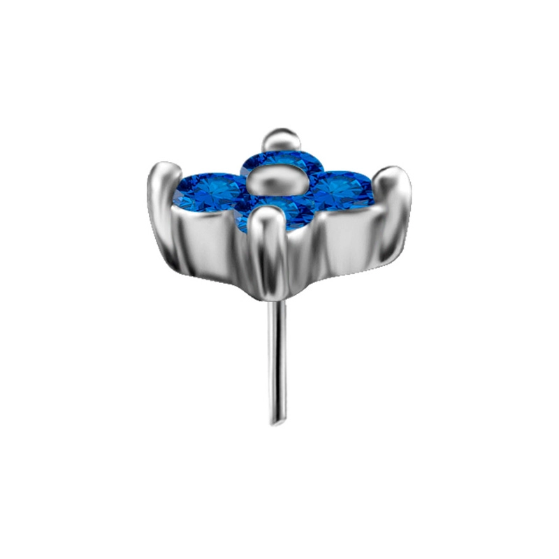 Quatro gem flower ozdoba push-in z niebieskimi cyrkoniami