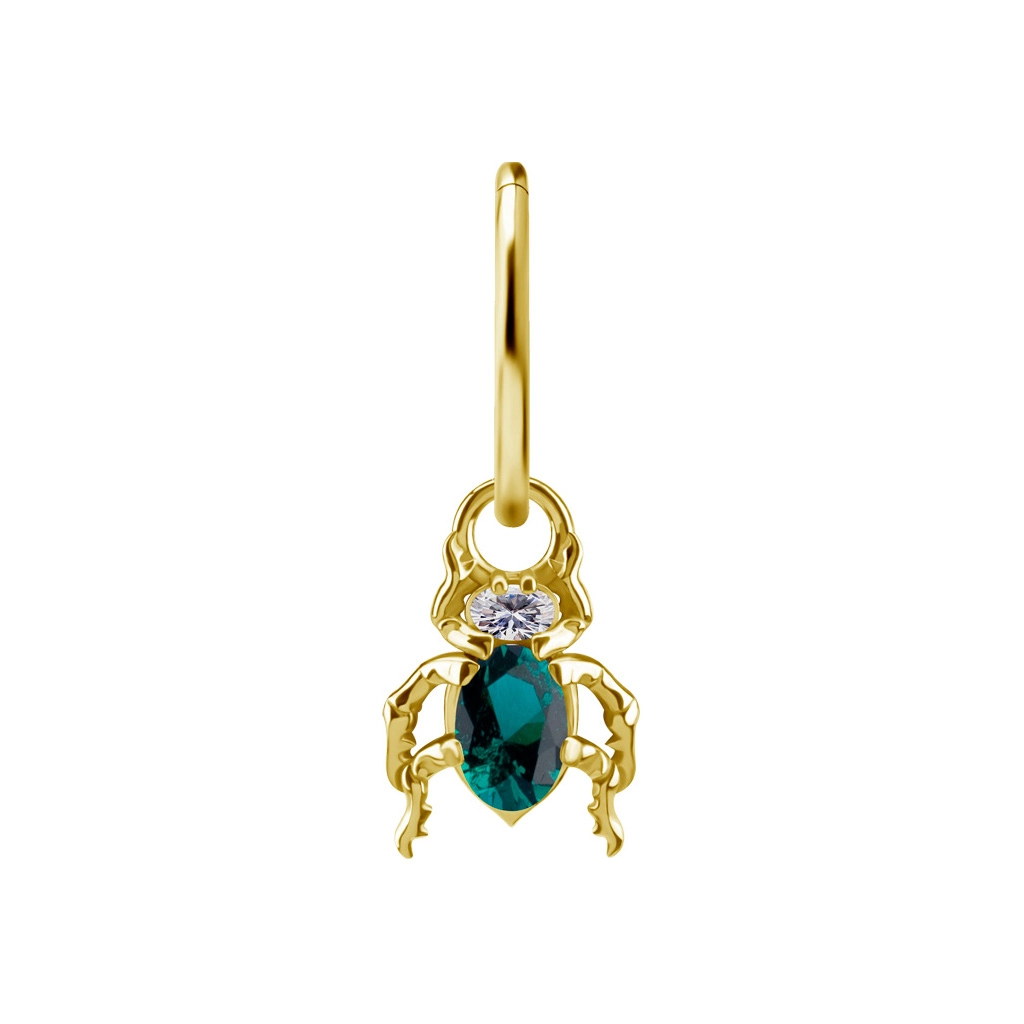 Gold piercing charm Beetle emerald gem