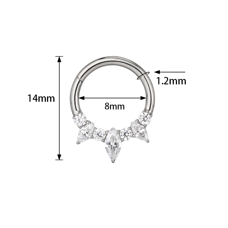 Tytanowy septum daith clicker Frozen białe cyrkonie