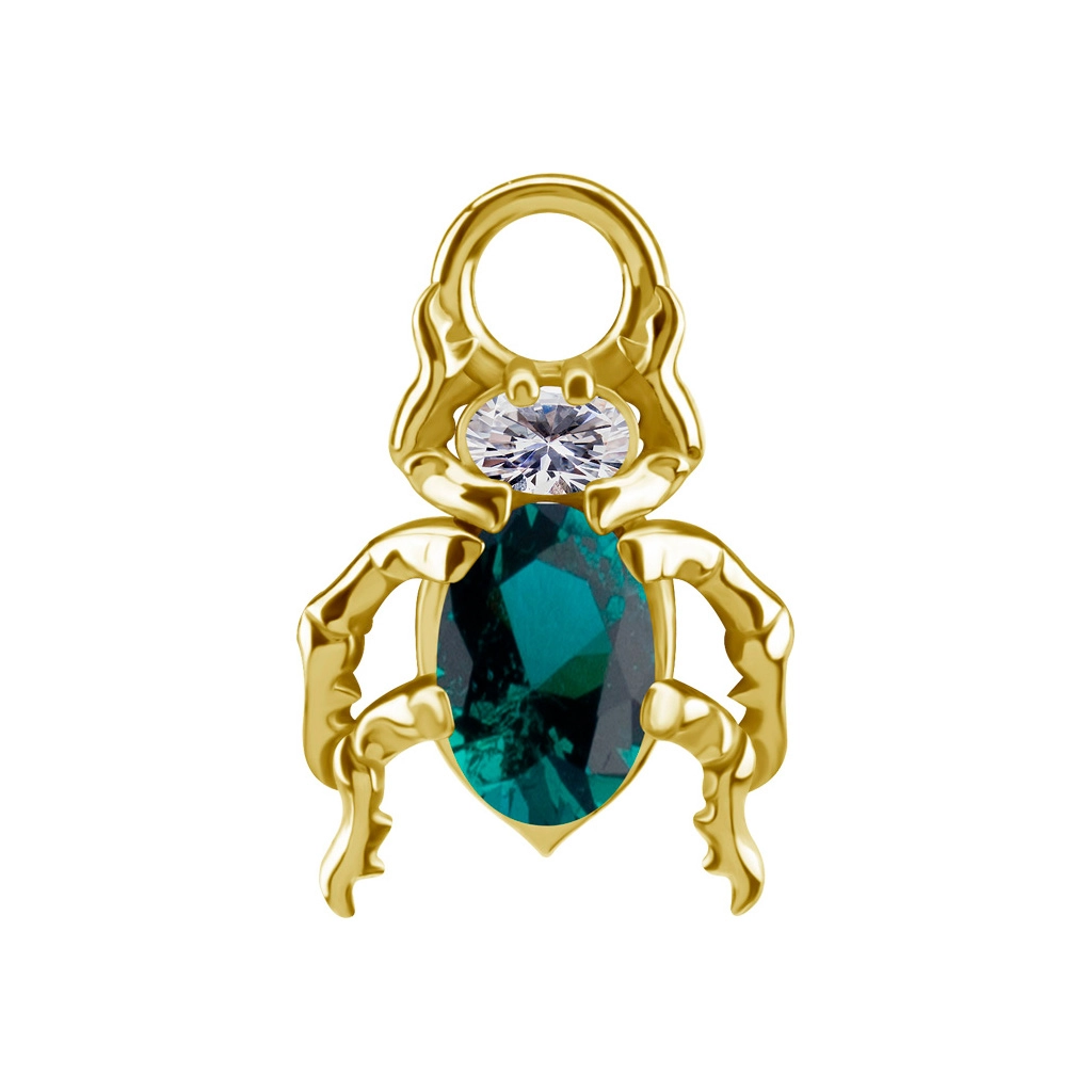 Gold piercing charm Beetle emerald gem