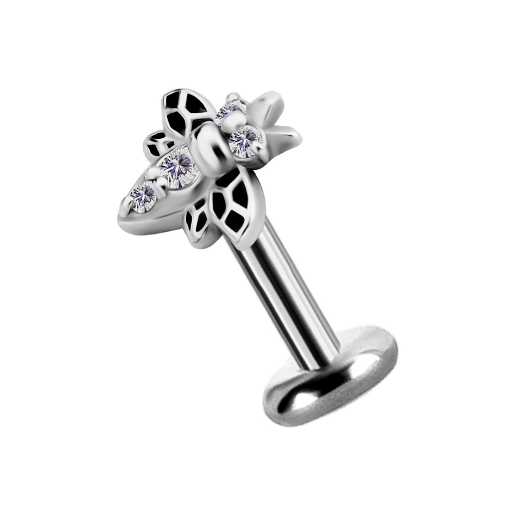 Labret Crystal Bee białe kryształki