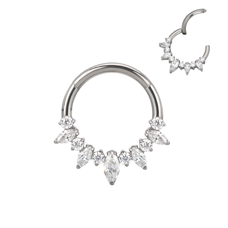 Tytanowy septum daith clicker Frozen białe cyrkonie