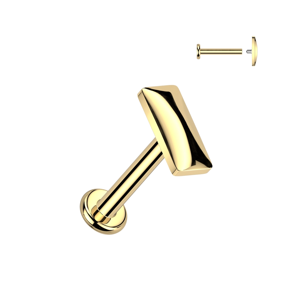 Gold titanium internally threaded rectangle labret