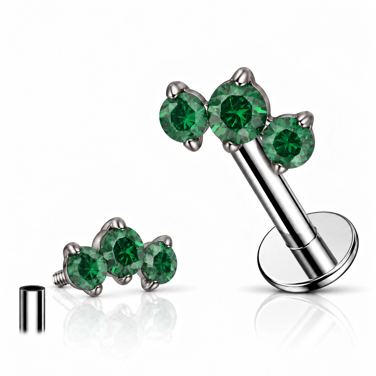 Titanium labret Roya with green gems