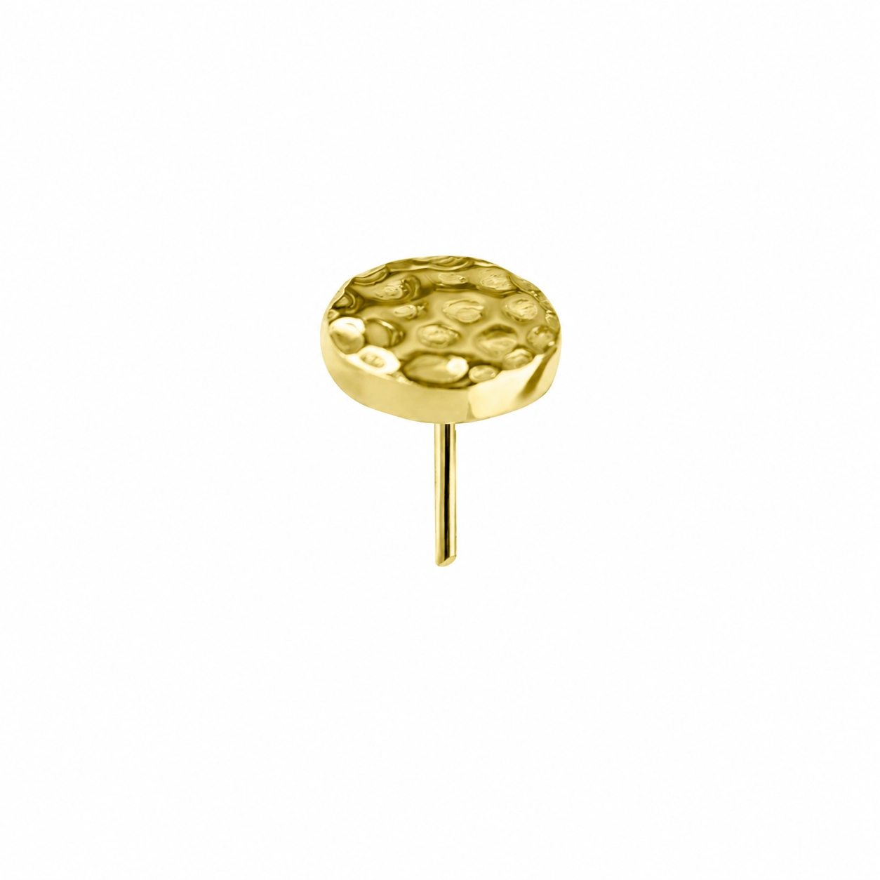 Push-in solid hammered disc 18k yellow gold