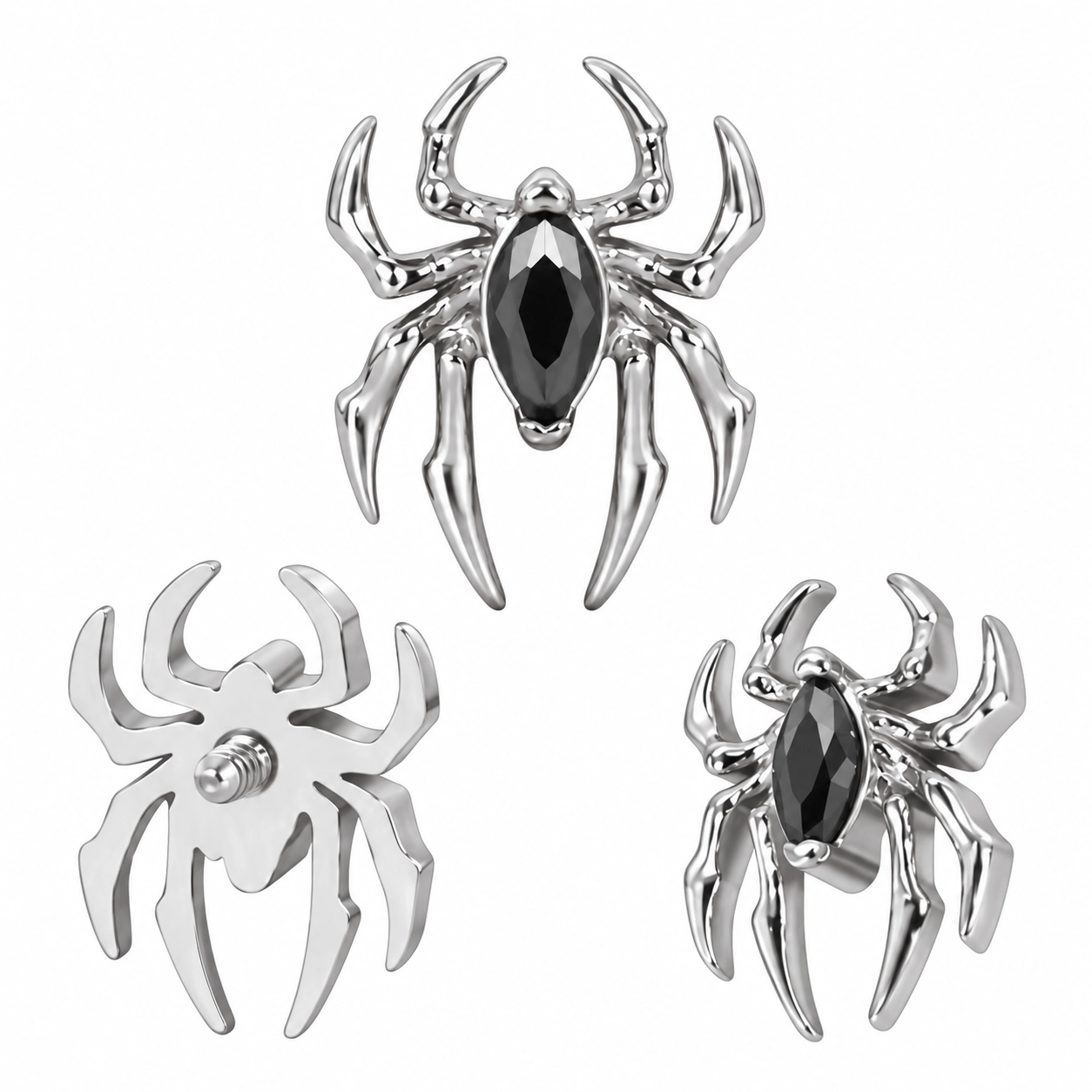 Tytanowy labret Black Widow z czarną cyrkonią