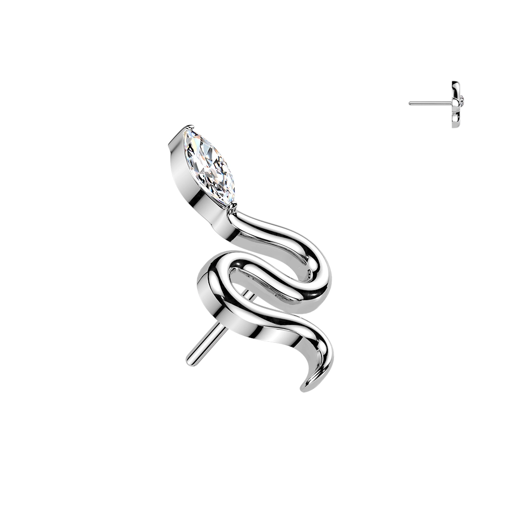 Titanium threadless push-in Serpiente top with clear CZ