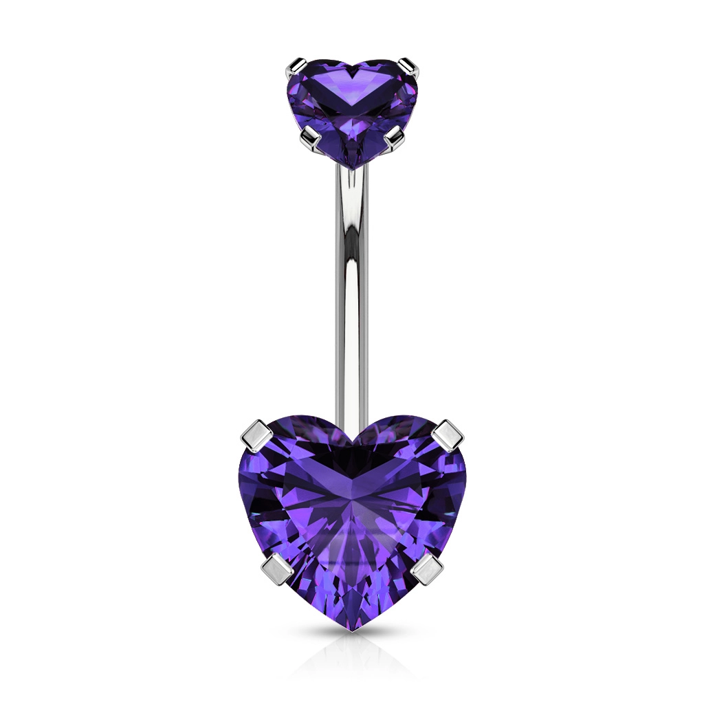 Tanzanite heart cubic zirconia steel Navel Ring