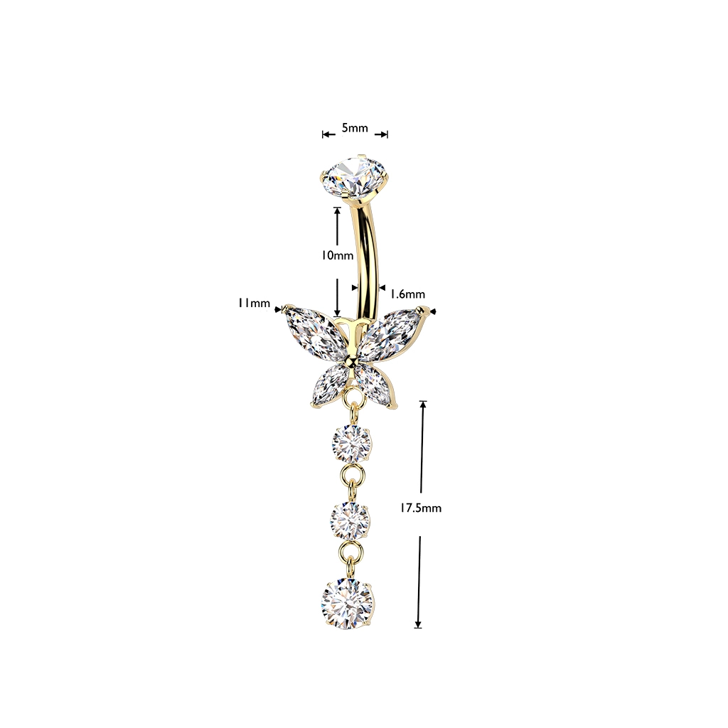 Złoty banan do pępka Crystal Butterfly dangle