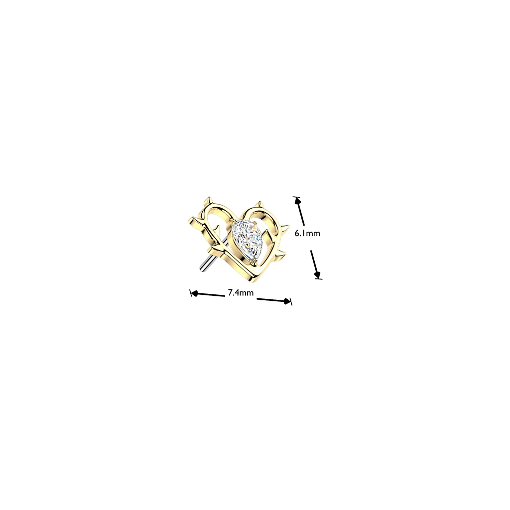 Złota ozdoba push-in Heart with Thorn biała cyrkonia