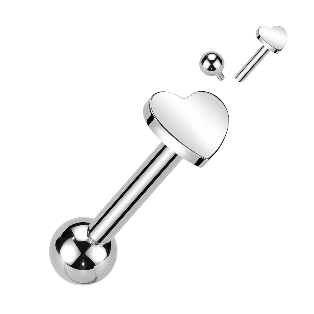 Titanium internally threaded Heart & Ball labret
