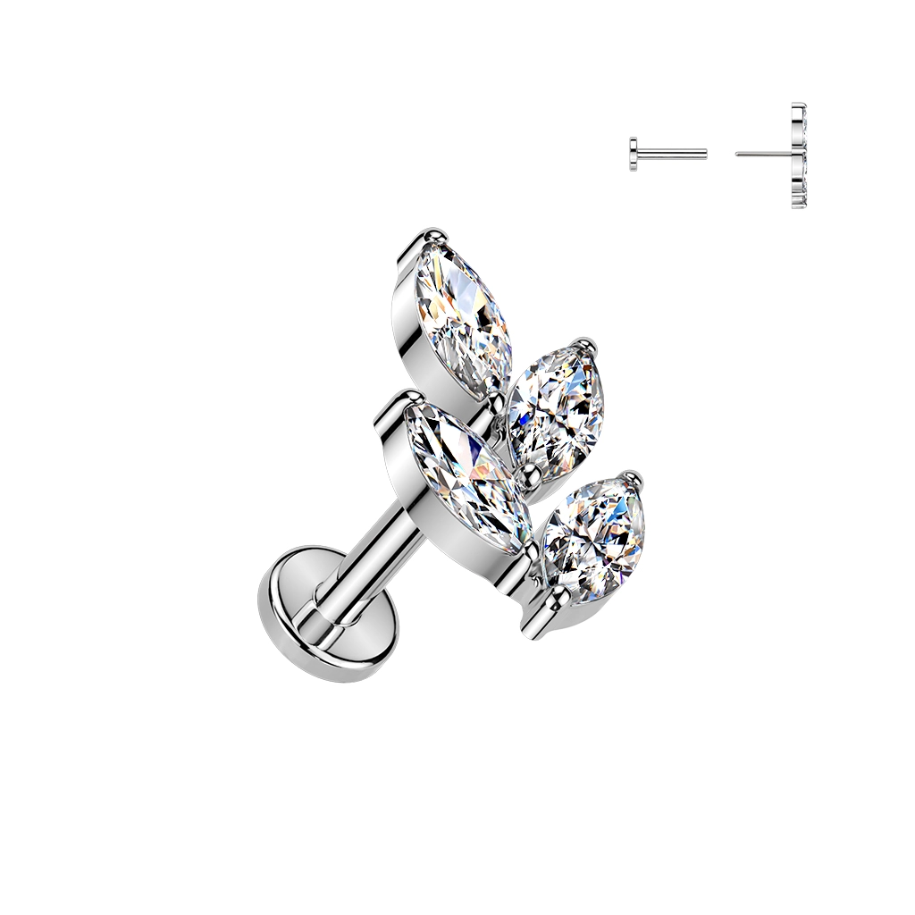 Tytanowy labret Marquise Leaf z cyrkoniami