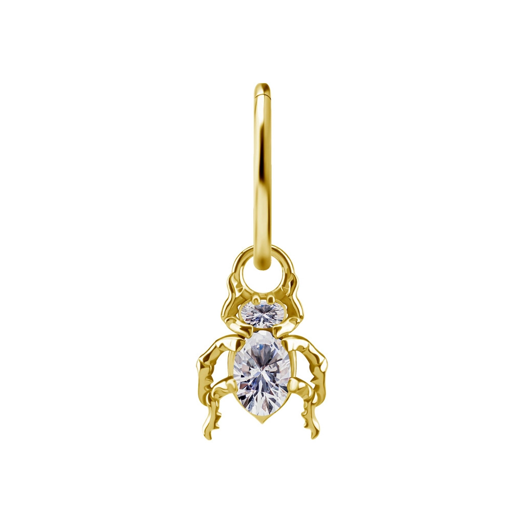 Gold piercing charm Beetle clear gem