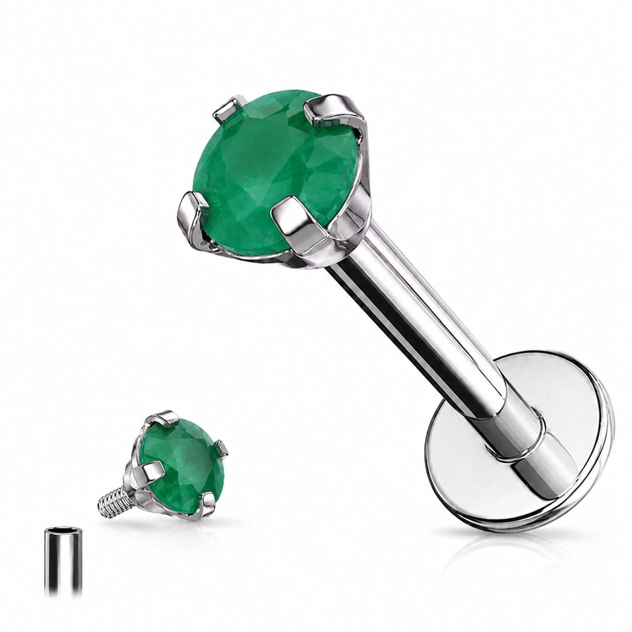 Titanium labret with prong set green onyx