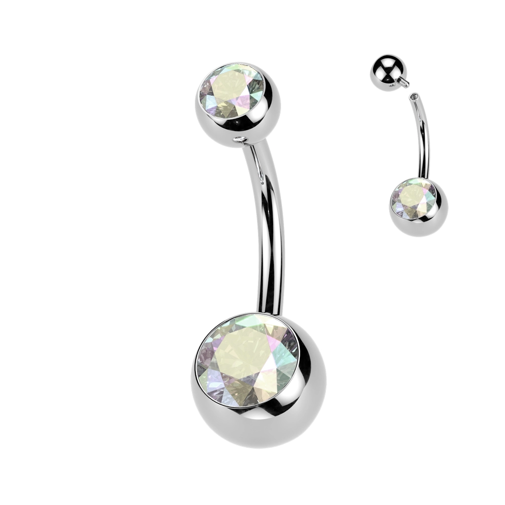 Titanium navel barbell opalite gemstone internally threaded