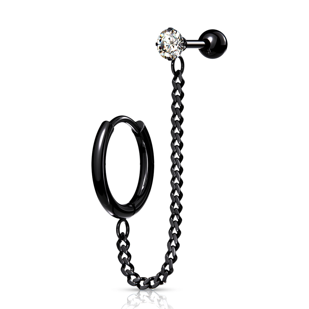 Black clicker with a chain and gemstone barbell