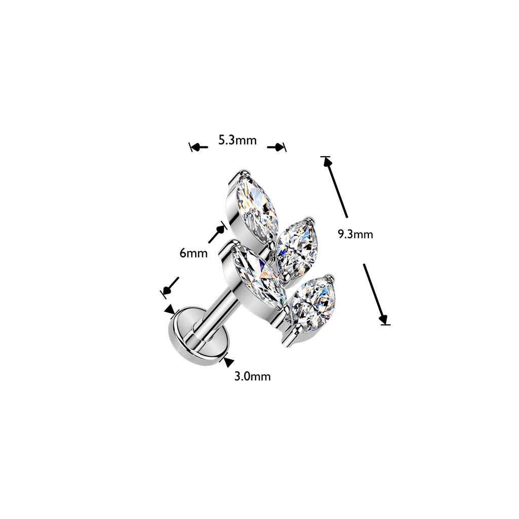 Tytanowy labret Marquise Leaf z cyrkoniami
