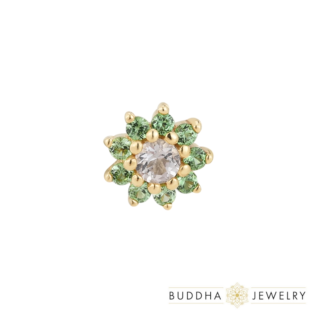 Eloise Flower - Tsavorite ozdoba push-in z żółtego złota 14k