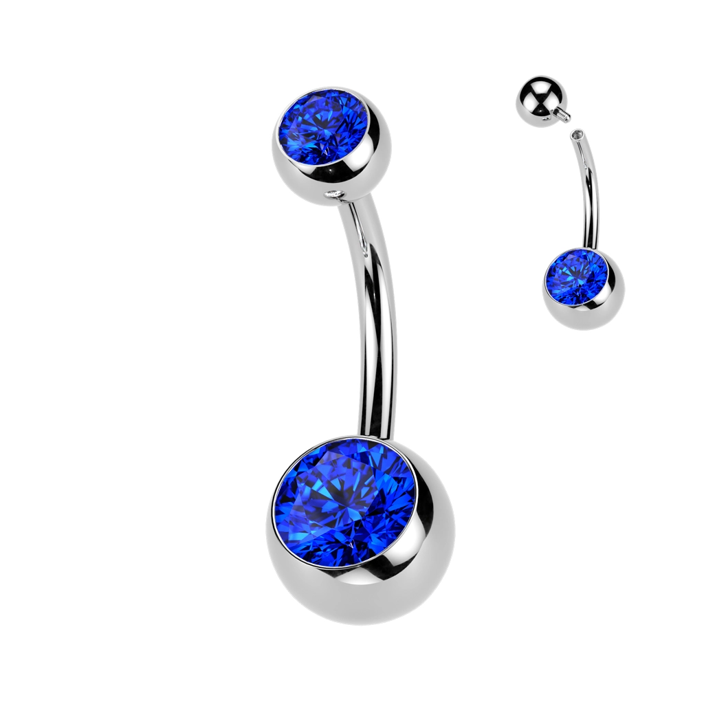 Titanium navel barbell blue gemstone internally threaded