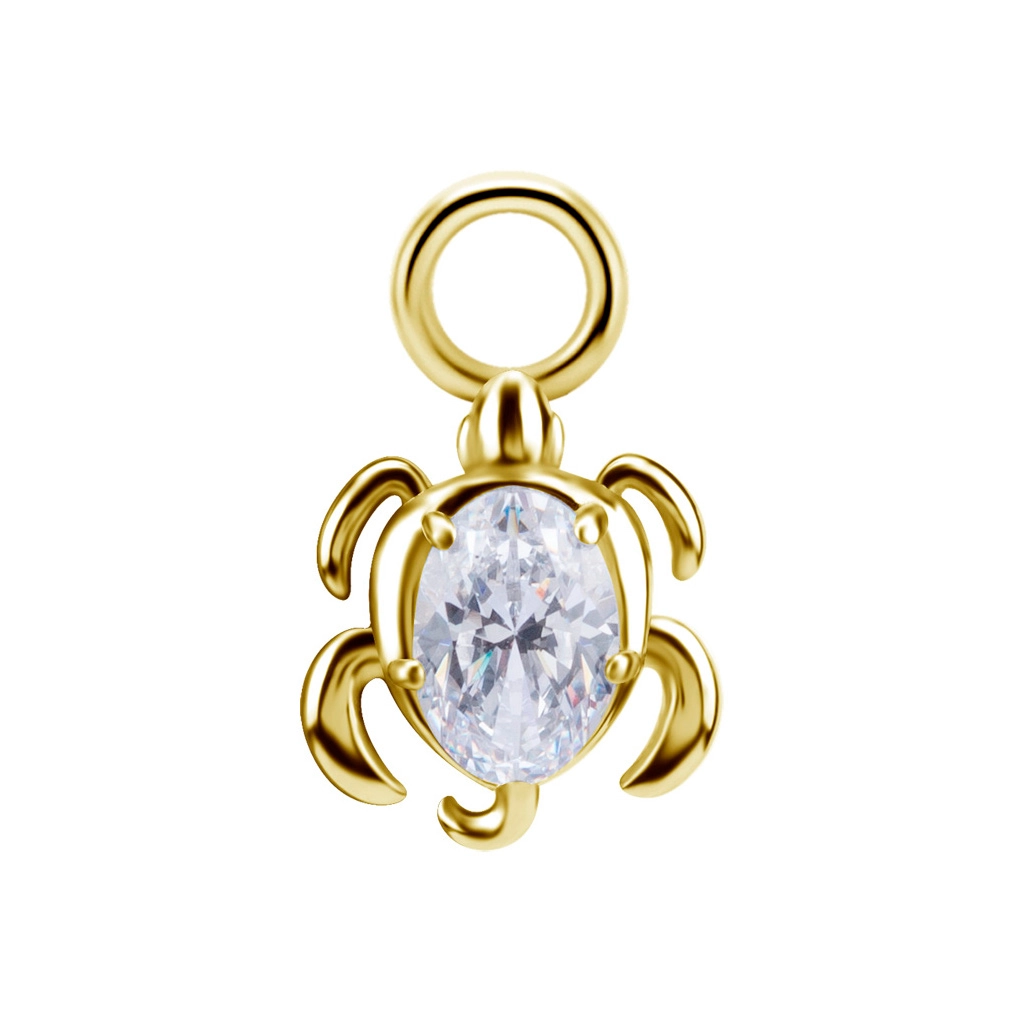 Gold piercing charm Turtle white gem