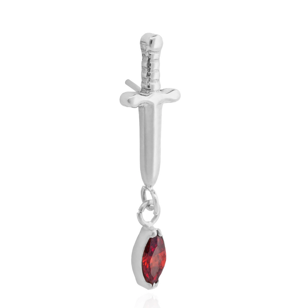 Tytanowa ozdoba push-in Bloody Dagger czerwona cyrkonia