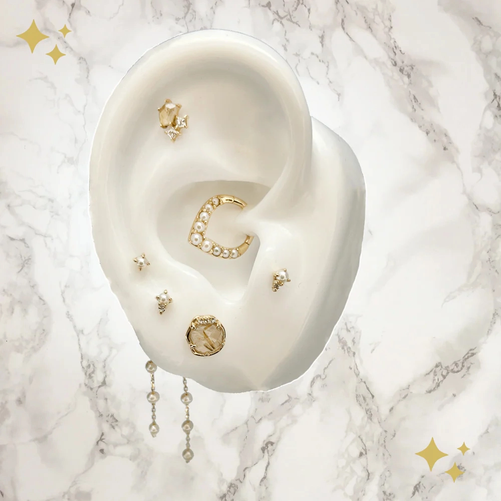 The Light - Pearl ozdoba push-in z żółtego złota 14k