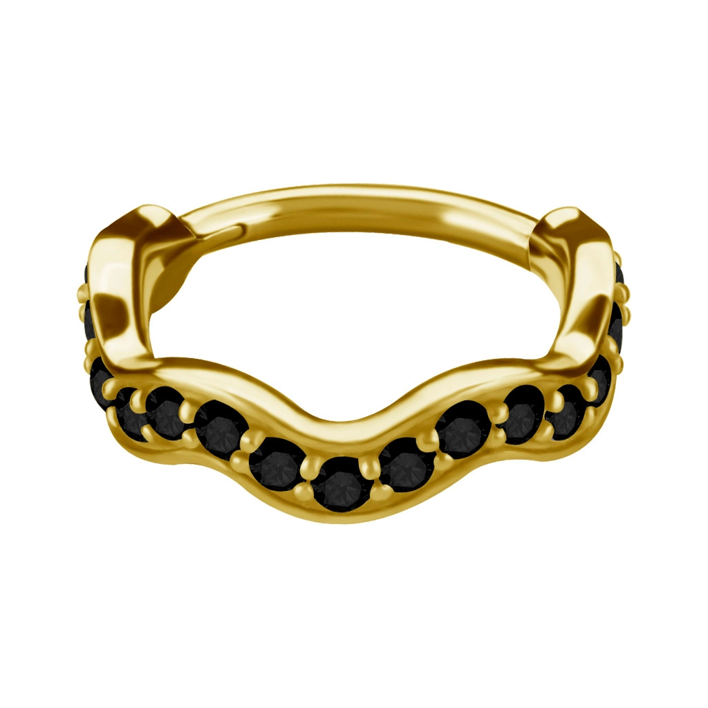 Gold helix conch clicker Wave with black CZ