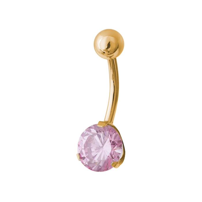 Gold navel ring with prong set pink gem