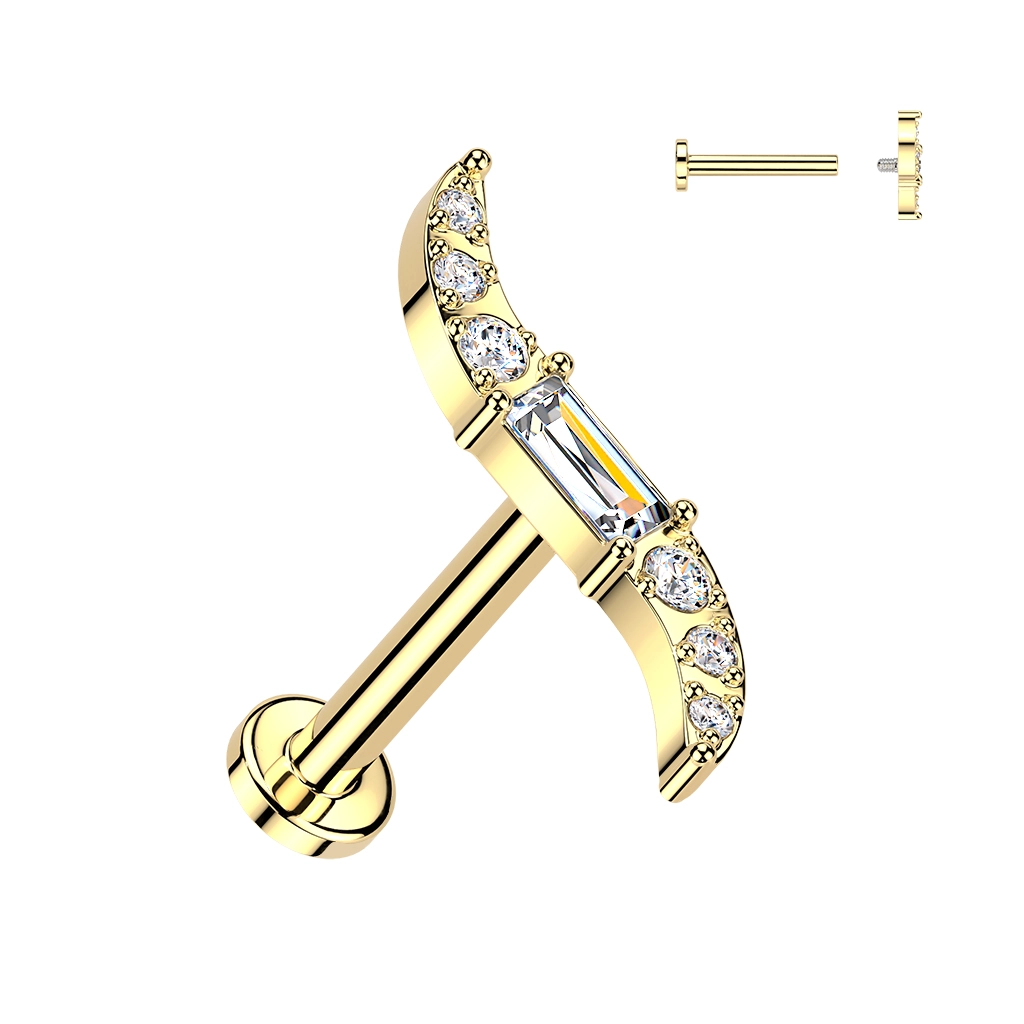 Złoty tytanowy labret Verve z cyrkoniami i gwintem wewnętrznym