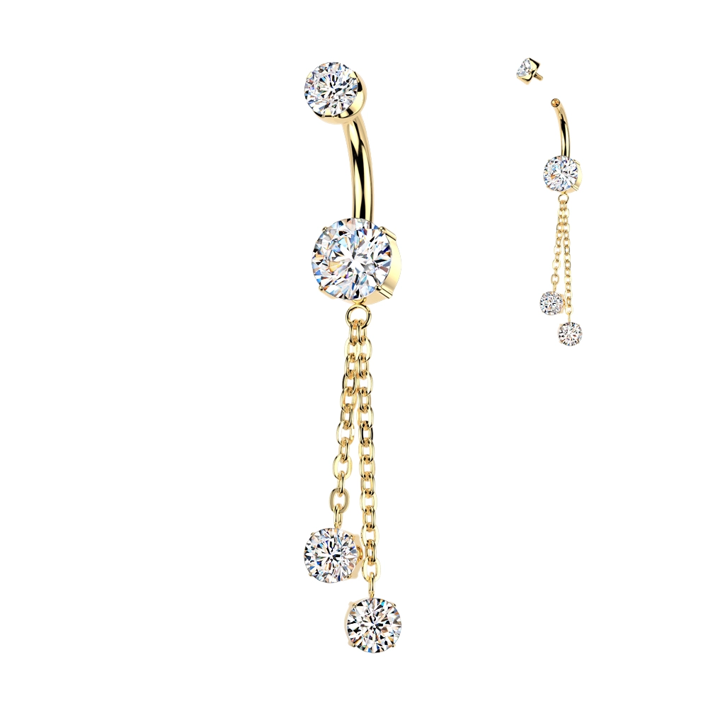 Gold titanium navel barbell Euphoria clear CZ