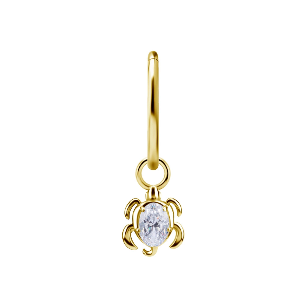 Gold piercing charm Turtle white gem
