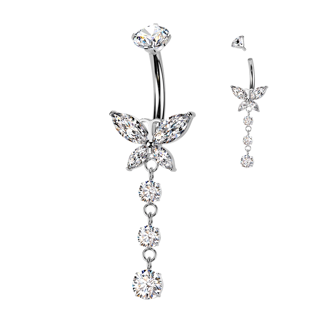Tytanowy banan do pępka Crystal Butterfly dangle