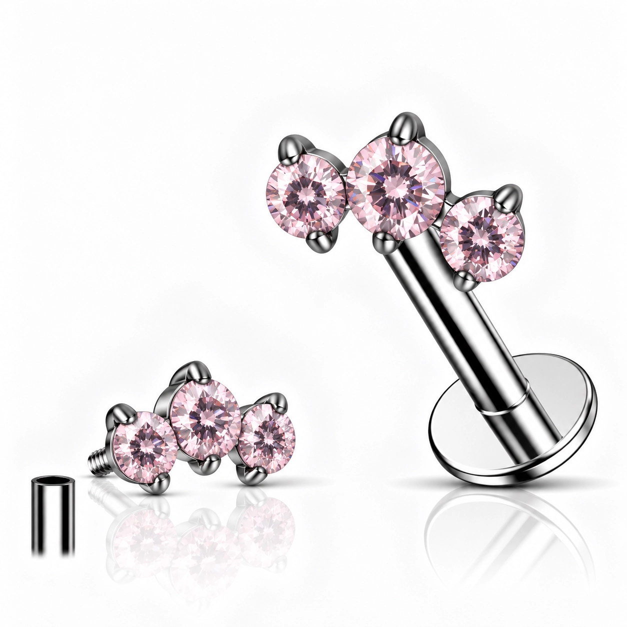Titanium labret Roya with pink gems
