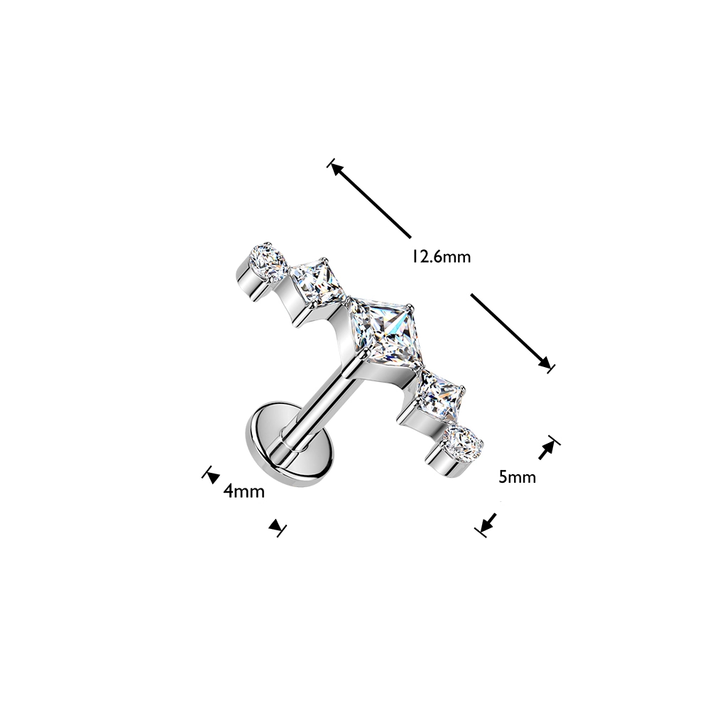 Titanium push-in Vetiver labret with clear gems