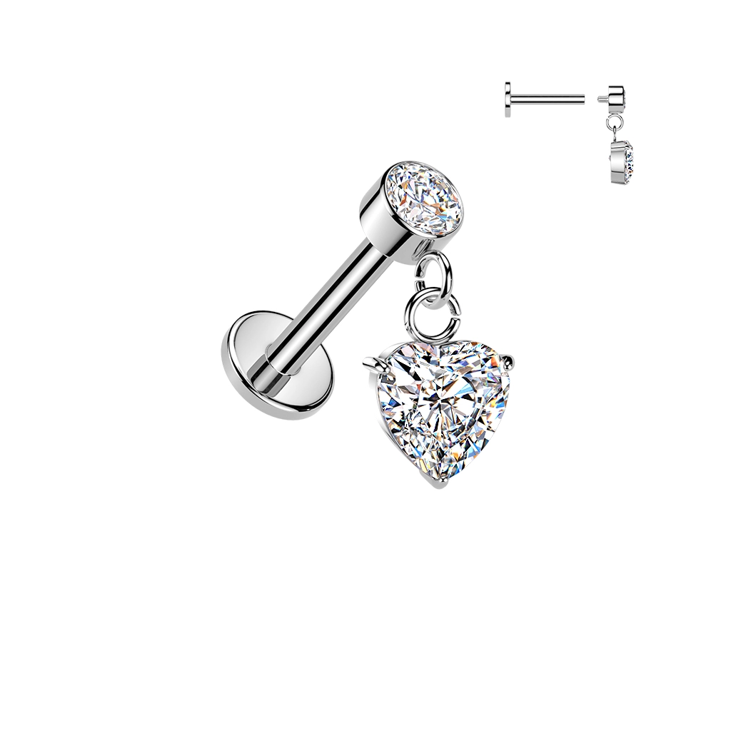 Internally threaded labret with Heart Zirconia dangle