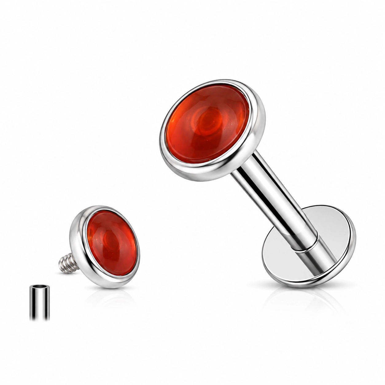 Tytanowy labret red onyx bezel set