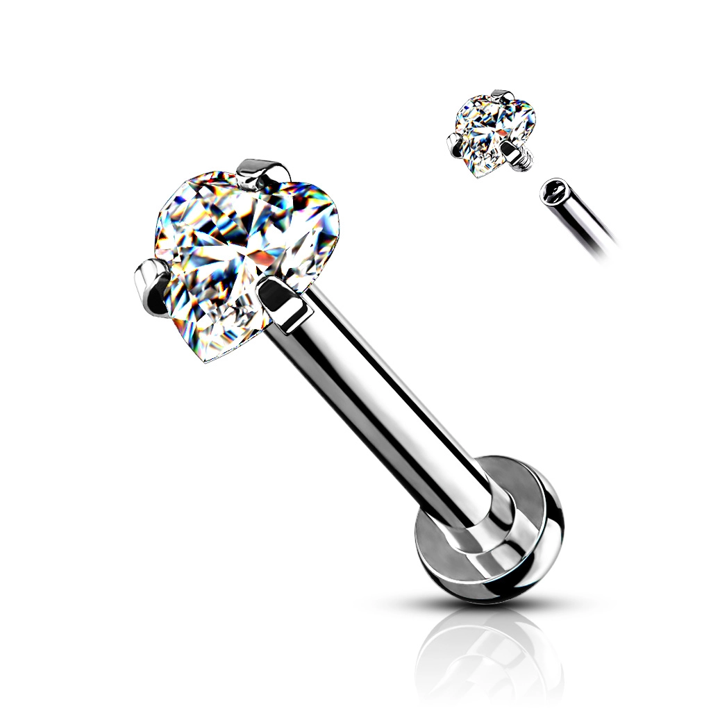 Clear heart gem stone labret