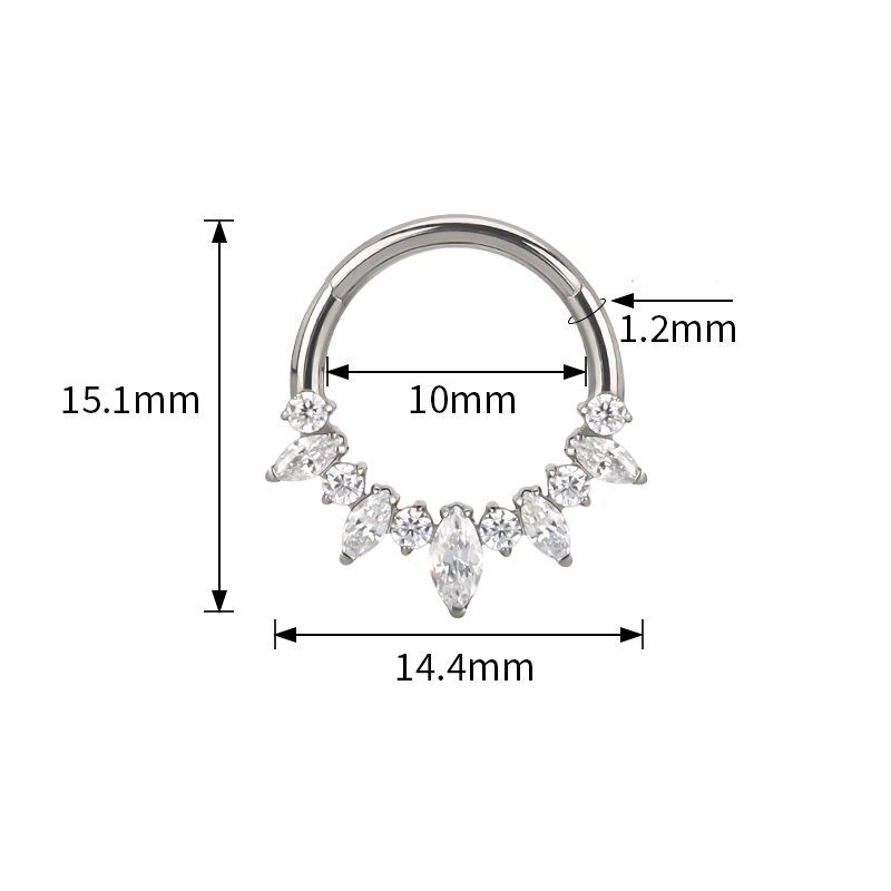 Tytanowy septum daith clicker Frozen białe cyrkonie