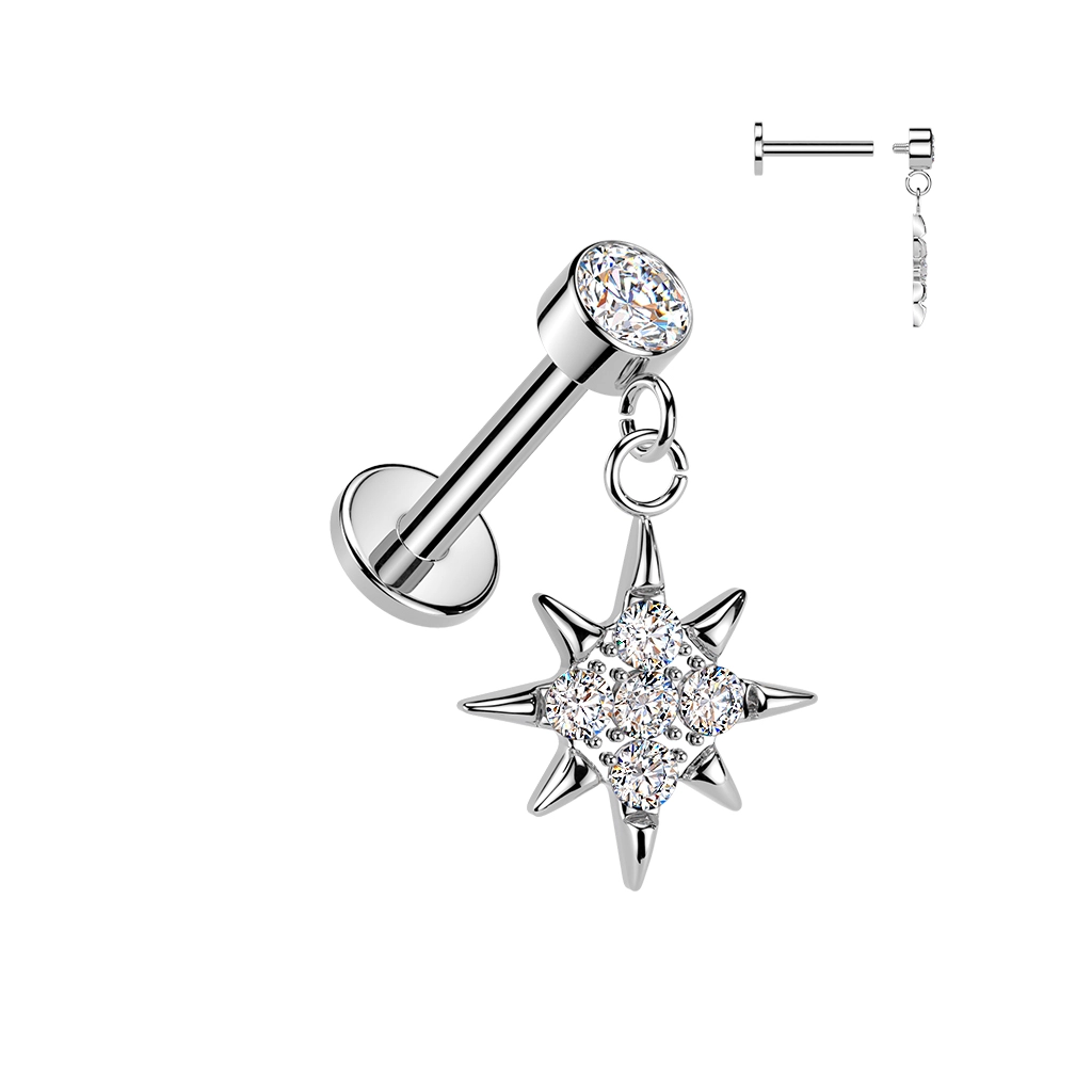 Internally threaded labret with Sunburst dangle