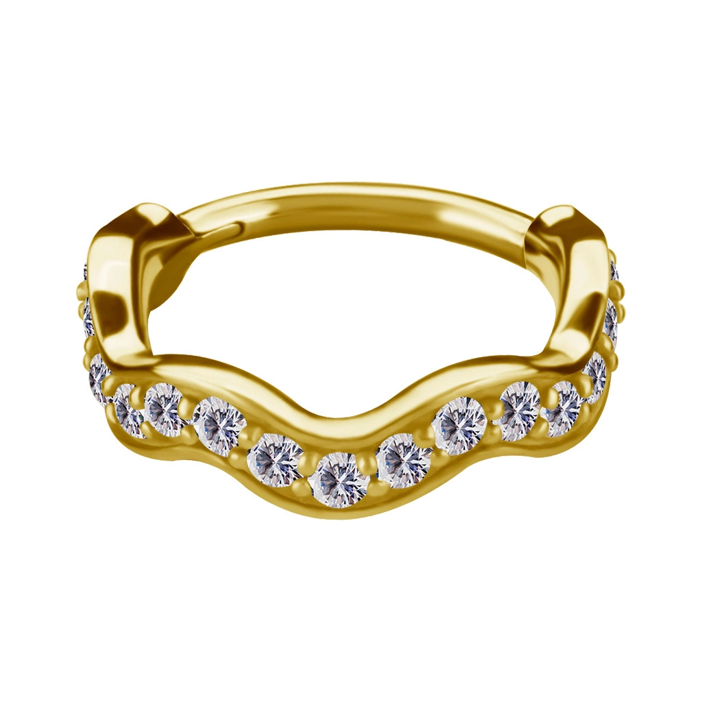 Gold helix conch clicker Wave with clear CZ