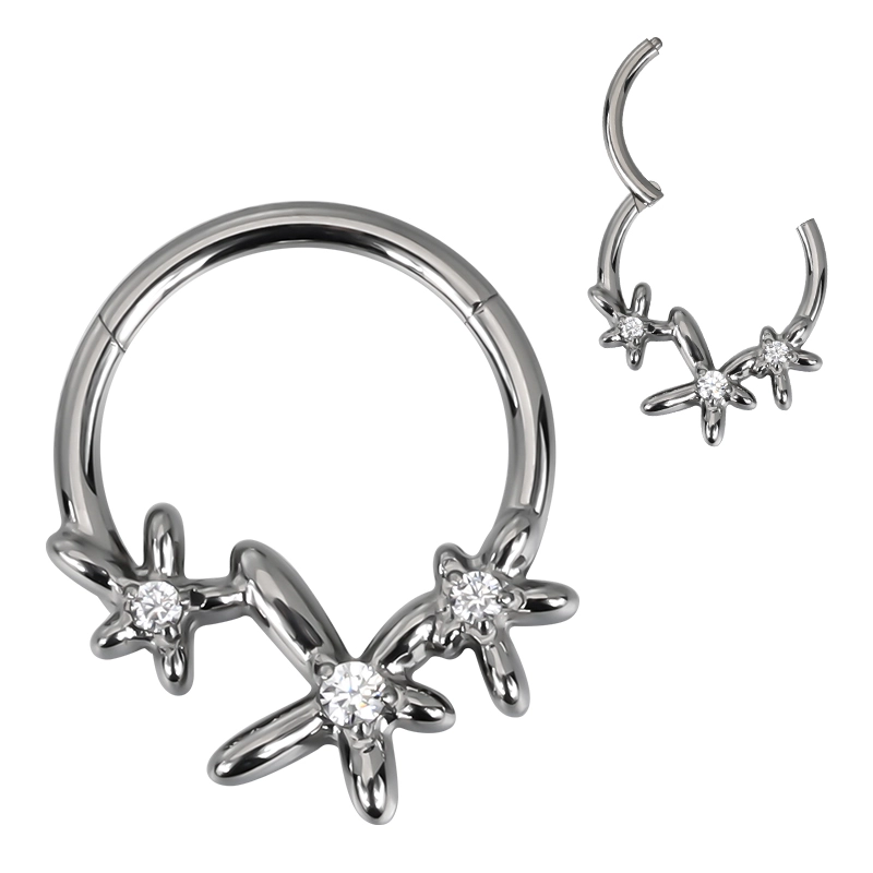 Tytanowy daith clicker Flower Child białe cyrkonie