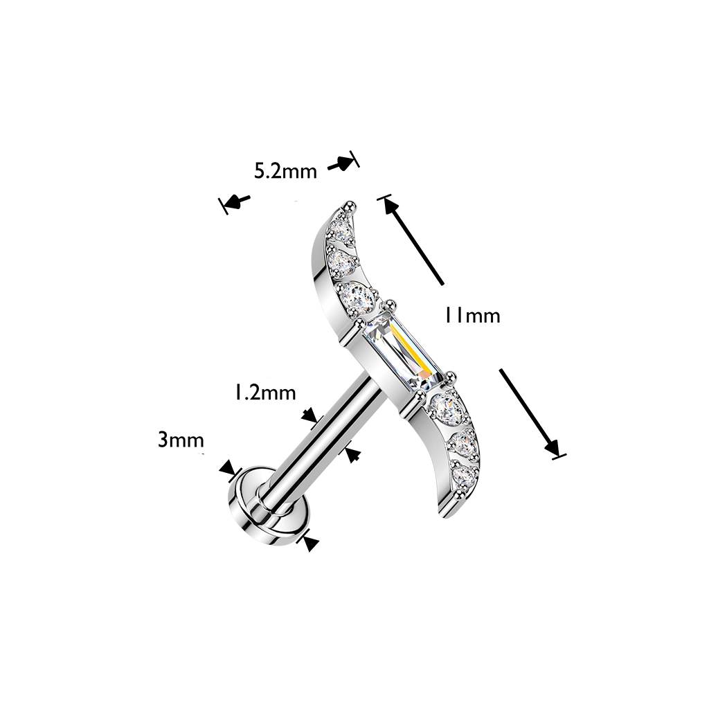 Tytanowy labret Verve z cyrkoniami i gwintem wewnętrznym
