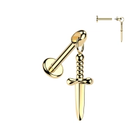 Gold titanium internally threaded Dagger dangle labret