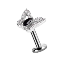 Labret Butterfly czarny kryształek